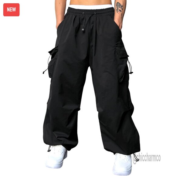 Men's Baggy Cargo Pants Loose Fit Parachute Style Joggers with Pockets